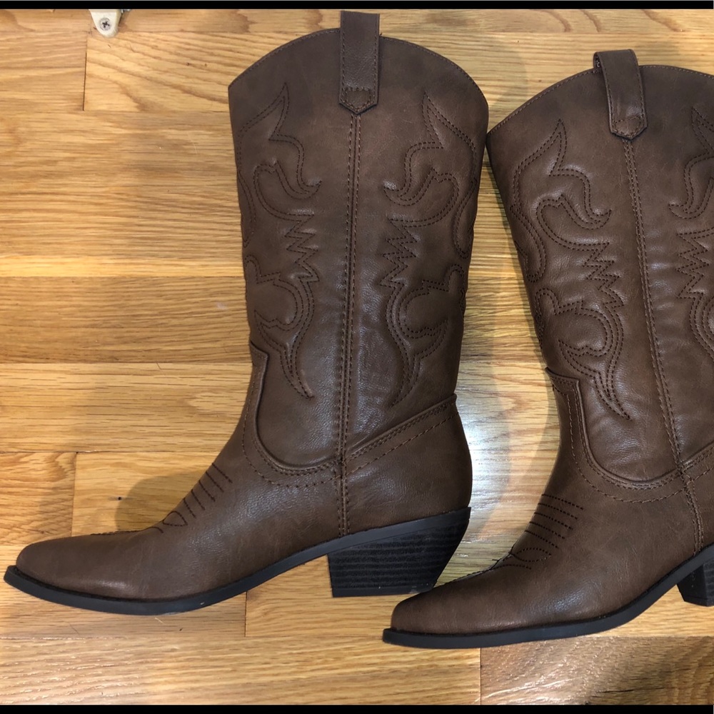 Brown Faux Leather Cowboy boots